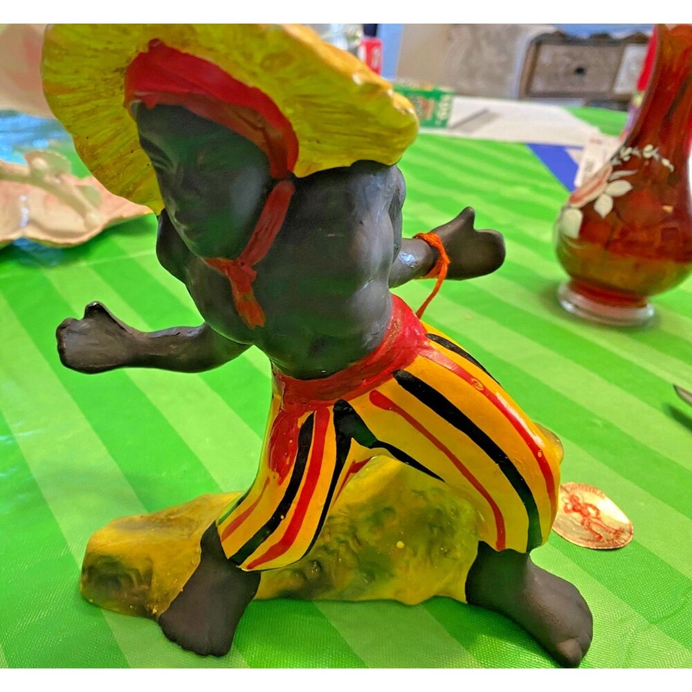 Vintage Calypso Original Hand Painted Musician Figurine Caribbean Folk Art Statu
